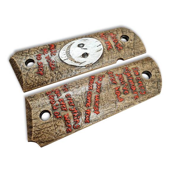 1911 Full-Size Maple Grips - Please Help Me / Hand-painted