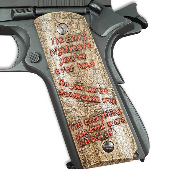 1911 Full-Size Maple Grips - Please Help Me / Hand-painted