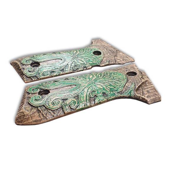 Beretta 92 Full-Size Maple Grips - Cthulhu Green / Hand-painted