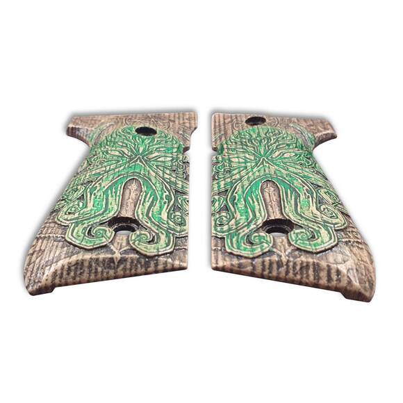 Beretta 92 Full-Size Maple Grips - Cthulhu Green / Hand-painted