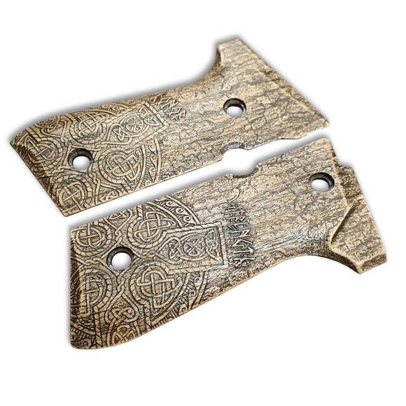 Beretta 92 Full-Size Maple Grips - Strength And Honor / Hand-painted