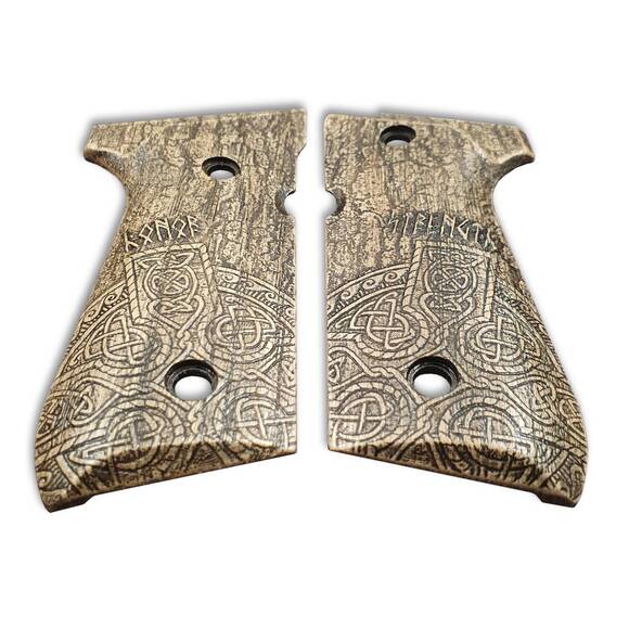 Beretta 92 Full-Size Maple Grips - Strength And Honor / Hand-painted