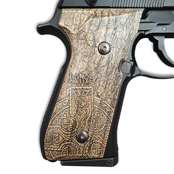 Beretta 92 Full-Size Maple Grips - Strength And Honor / Hand-painted