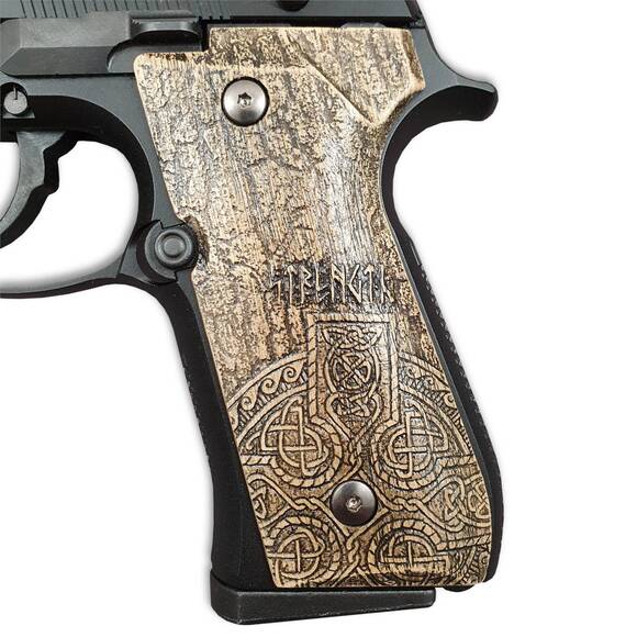 Beretta 92 Full-Size Maple Grips - Strength And Honor / Hand-painted