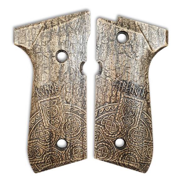 Beretta 92 full-size maple grips - Strength And Honor / hand-painted