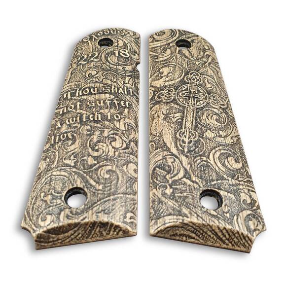 1911 Full-Size Maple Grips - Exodus 22:18 / Hand-painted