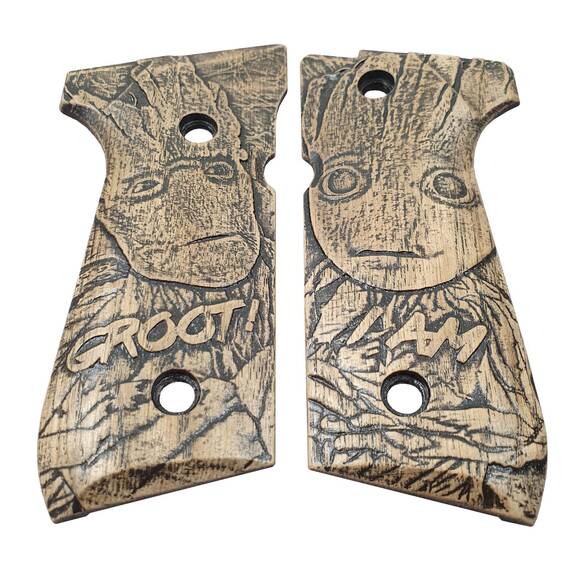 Beretta 92 Full-Size Maple Grips - I Am Groot! / Hand-painted