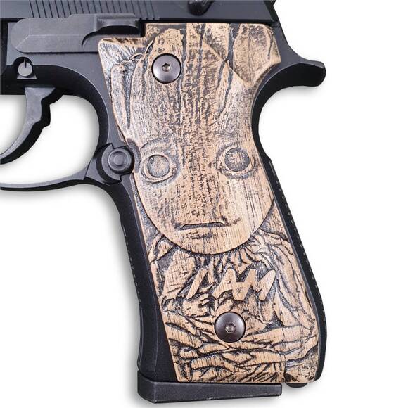 Beretta 92 Full-Size Maple Grips - I Am Groot! / Hand-painted