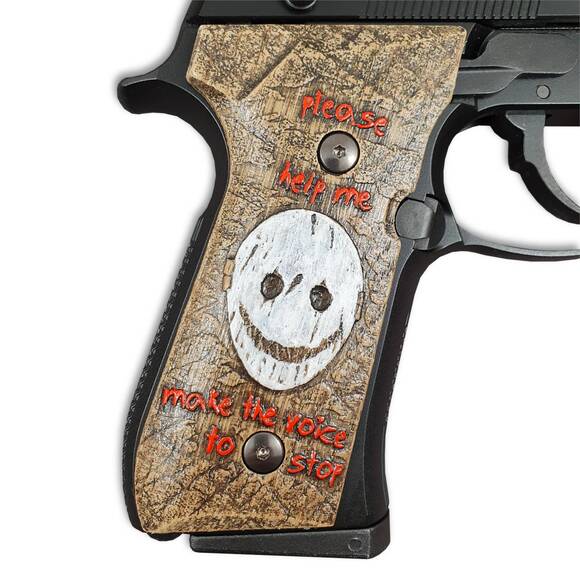Beretta 92 Full-Size Maple Grips - Please Help Me / Hand-painted