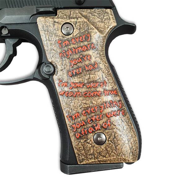 Beretta 92 Full-Size Maple Grips - Please Help Me / Hand-painted