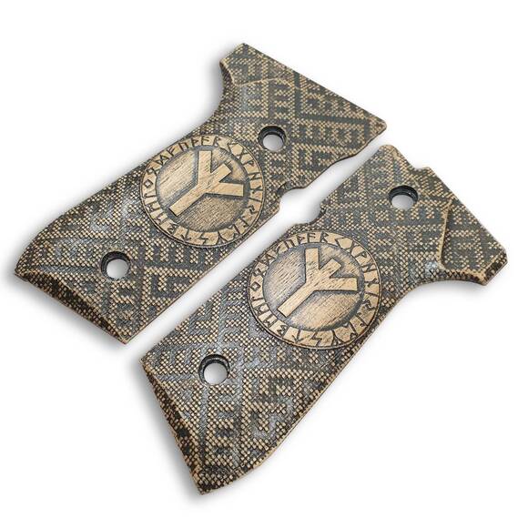 Beretta 92 Full-Size Maple Grips - Rune Algiz / Hand-painted