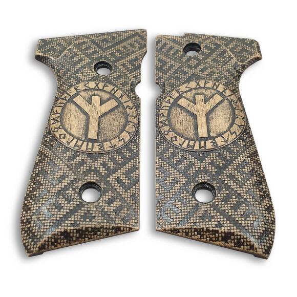 Beretta 92 Full-Size Maple Grips - Rune Algiz / Hand-painted