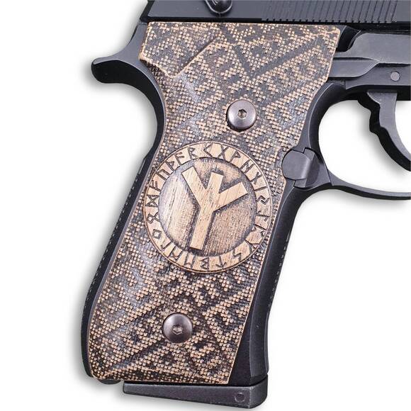 Beretta 92 Full-Size Maple Grips - Rune Algiz / Hand-painted