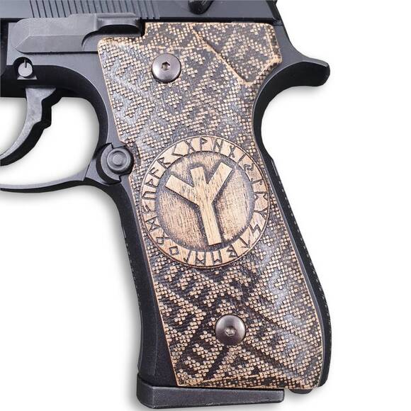 Beretta 92 Full-Size Maple Grips - Rune Algiz / Hand-painted