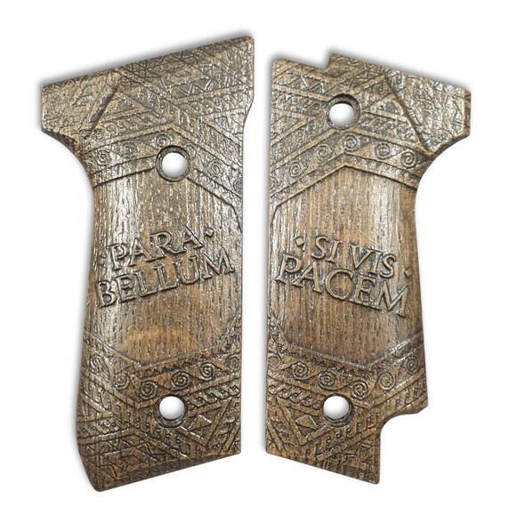 Beretta 92S maple grips - Si Vis Pacem Para Bellum Black / hand-painted