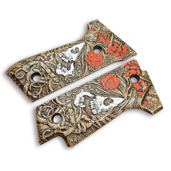 Beretta 92S Maple Grips - Skull Rose / Hand-painted