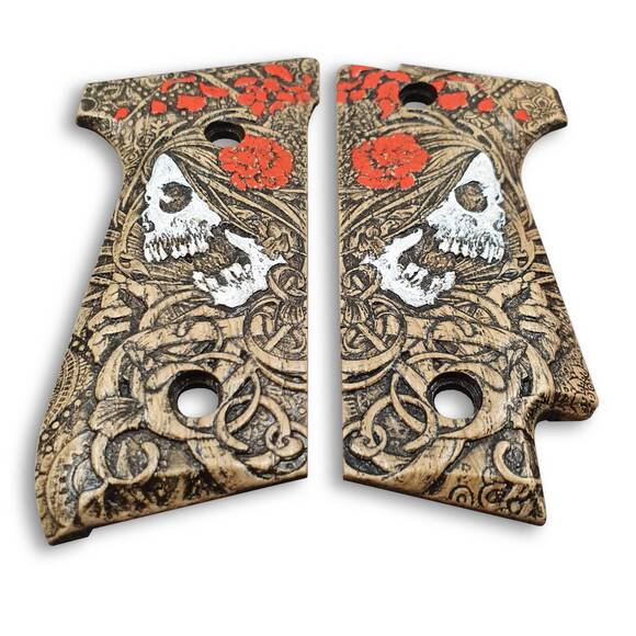 Beretta 92S Maple Grips - Skull Rose / Hand-painted