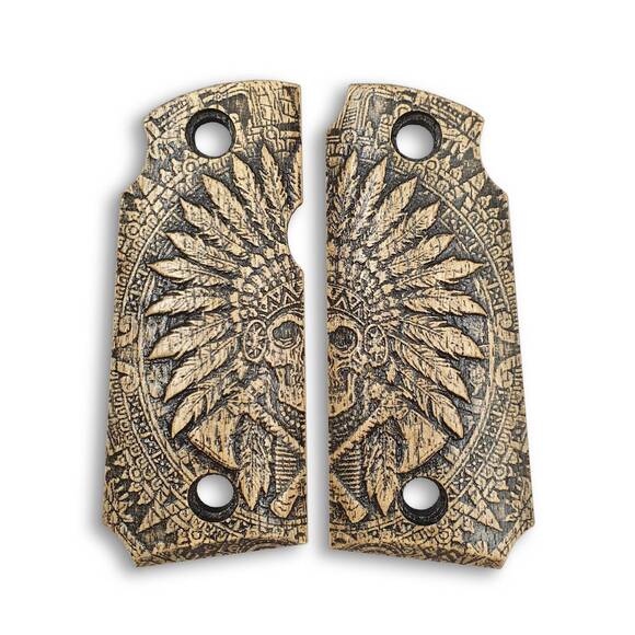 Kimber Micro 380 maple grips - War Chief / hand-painted