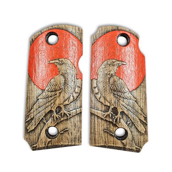 Kimber Micro 9 maple grips - Red Raven / hand-painted