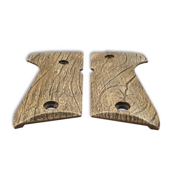 Beretta 92 Compact-Size Maple Grips - Wood Bark / Hand-painted