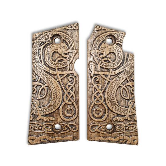 Colt Mustang Pocketlite maple grips - Celtic Gates / hand-painted