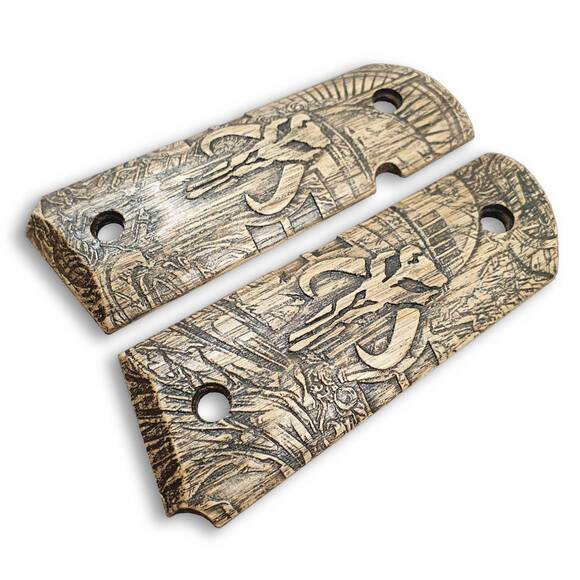 1911 Compact-Size Officers Maple Grips - Mythosaur Skull / Hand-painted