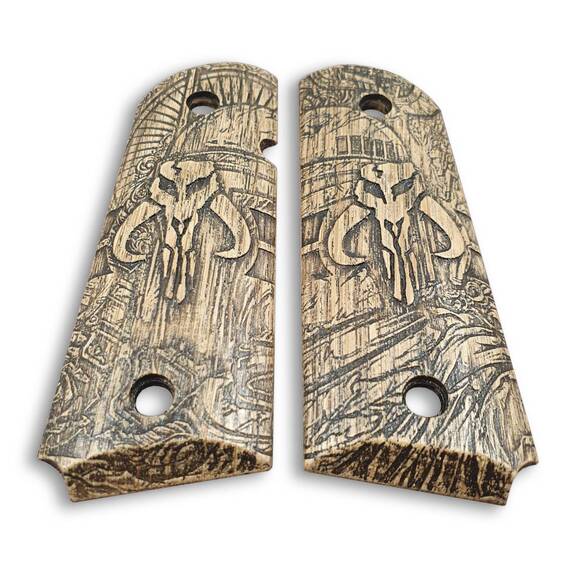 1911 Compact-Size Officers Maple Grips - Mythosaur Skull / Hand-painted