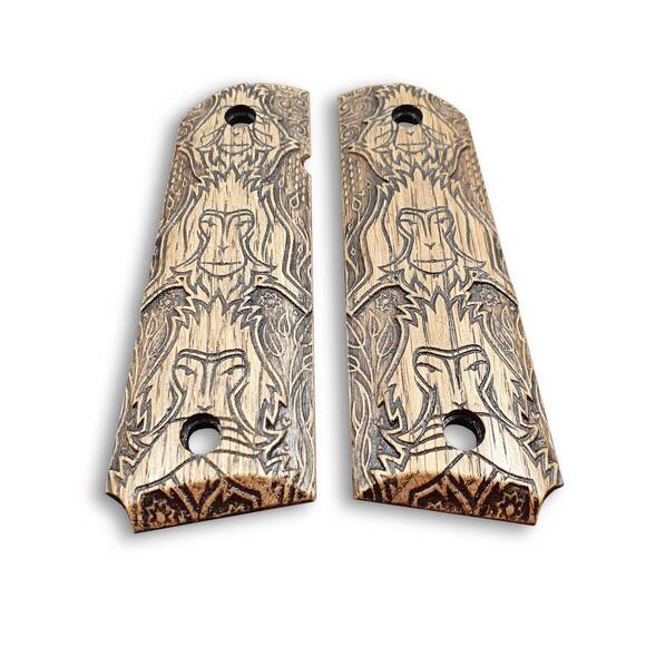 1911 Full-Size Maple Grips - No See No Hear No Speak / Hand-painted