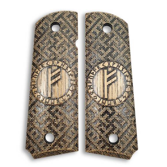 1911 full-size maple grips - Rune Fehu / hand-painted