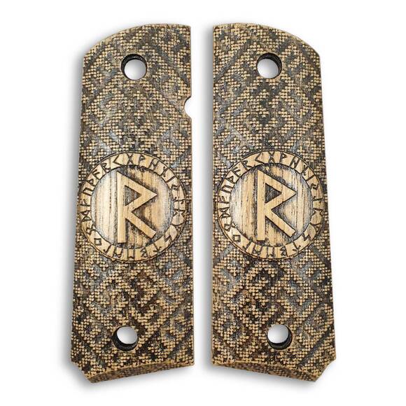 1911 full-size maple grips - Rune Raido / hand-painted
