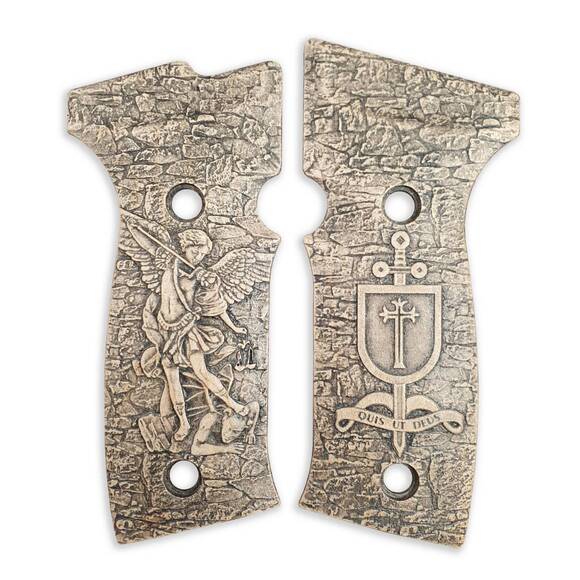 Sig Sauer P320 AXG maple grips - Quis Ut Deus / hand-painted