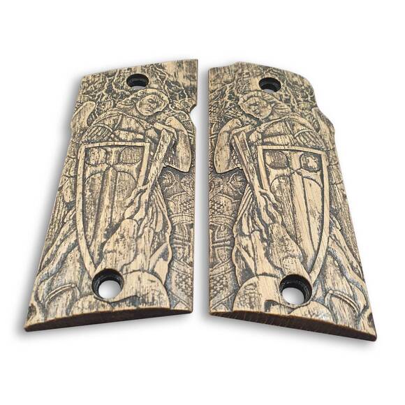Coonan 357 Magnum Compact-Size Maple Grips - Archangel Michael Statue / Hand-painted