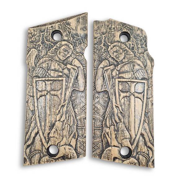 Coonan 357 Magnum compact-size maple grips - Archangel Michael Statue / hand-painted
