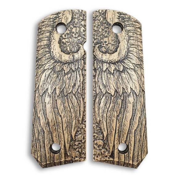1911 full-size Bobtail maple grips - Angel Wings / hand-painted