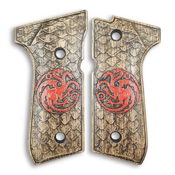 Beretta 92 full-size maple grips - House of the Dragon / hand-painted