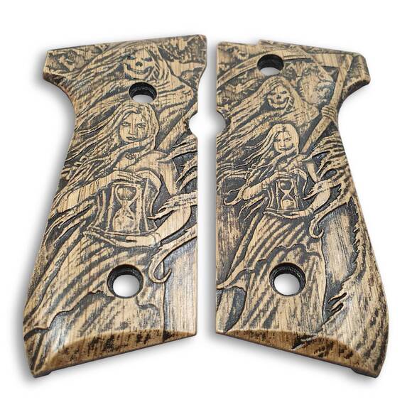 Beretta 92 Full-Size Maple Grips - Summon Reaper / Hand-painted