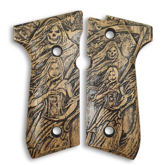 Beretta 92 full-size maple grips - Summon Reaper / hand-painted
