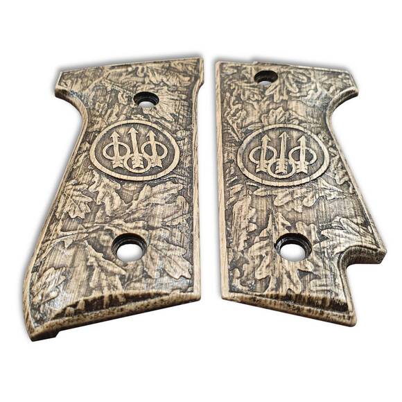 Beretta 92S Maple Grips - Beretta Logo Leaves / Hand-painted