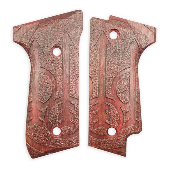 Beretta 92S maple grips - Beretta Logo Dark Cherry / hand-painted