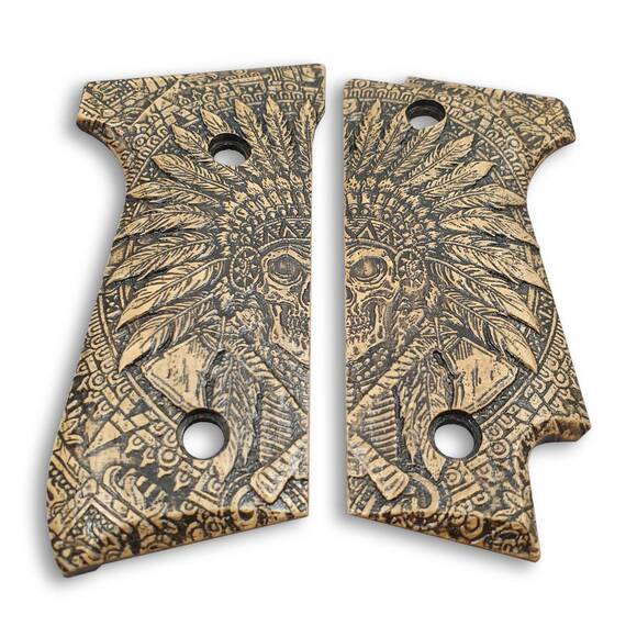 Beretta 92S Maple Grips - War Chief / Hand-painted