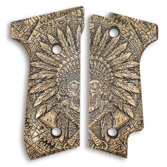 Beretta 92S maple grips - War Chief / hand-painted