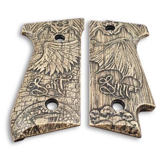 Beretta 92S Maple Grips - Saint And Sinner / Hand-painted