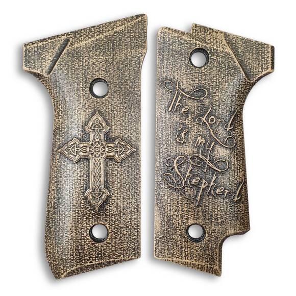 Beretta 92S maple grips - The Lord Is My Shepherd / hand-painted