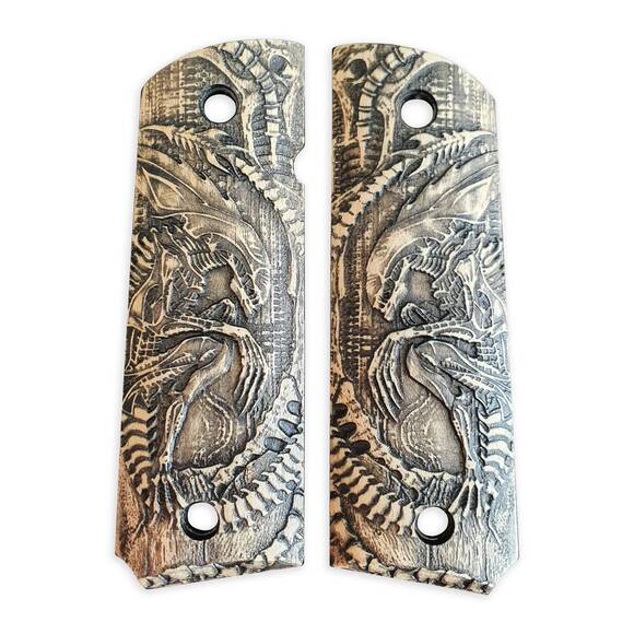 1911 full-size maple grips - Alien / hand-painted