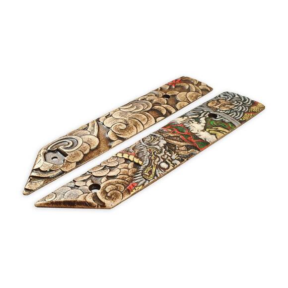 Brutalica Badyuk Tanto maple handle scales - Celestial Demon / hand-painted