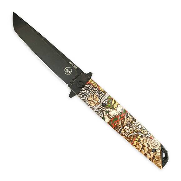 Brutalica Badyuk Tanto maple handle scales - Celestial Demon / hand-painted