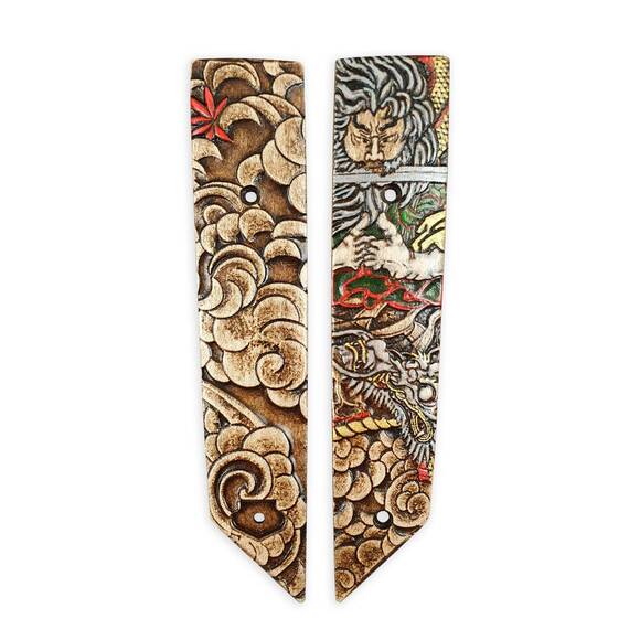 Brutalica Badyuk Tanto maple handle scales - Celestial Demon / hand-painted