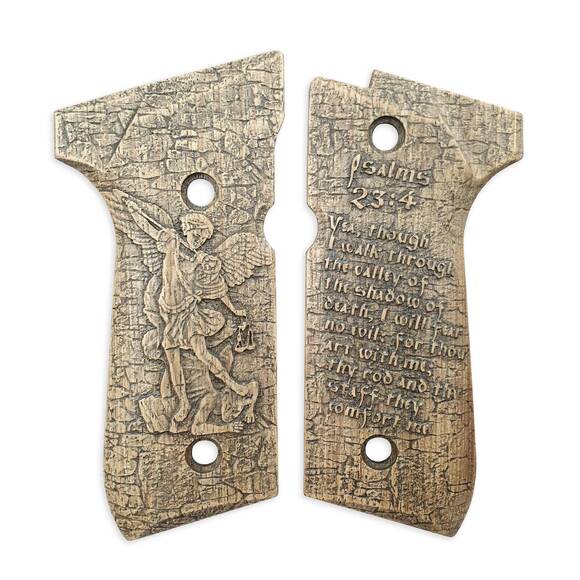 Beretta 92 full-size maple grips - Psalms 23:4 / hand-painted