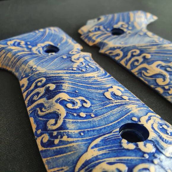 Arex Rex Zero 1 Standard Palm Swell Maple Grips - Japan Wave / Hand-painted