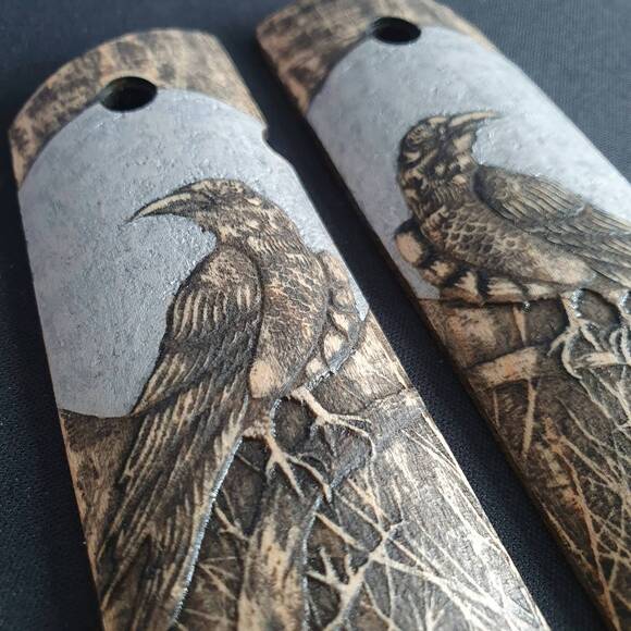 1911 Full-Size Maple Grips - Moon Raven / Hand-painted